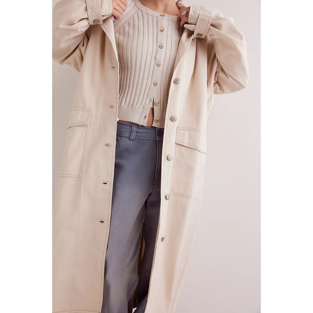 Free People We The Free Perry Military Duster Coat Jacket Top Cotton M 278612 - Picture 2 of 8